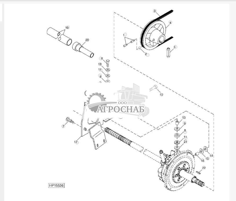FRONT DRIVE SHAFT, SHEAVE AND MOUNTINGS (FIXED SPEED WITH REVERSER) 
